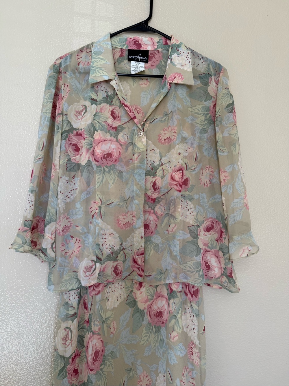 Positive Attitude Vintage Floral Maxi Dress Jacket Set Cottagecore 14P Romantic - Picture 10 of 16